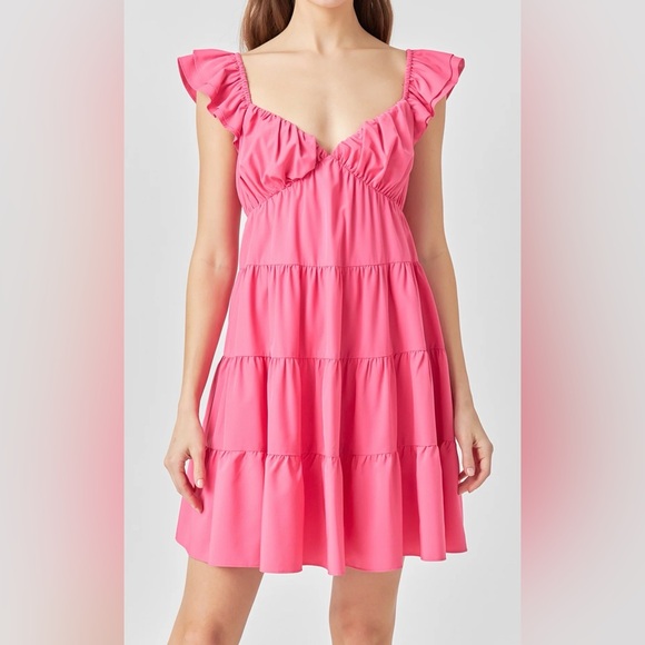 🌼H071 NWT Blu Pepper L pp17 unstretched Pink Ruffled Casual Dress - Picture 2 of 13